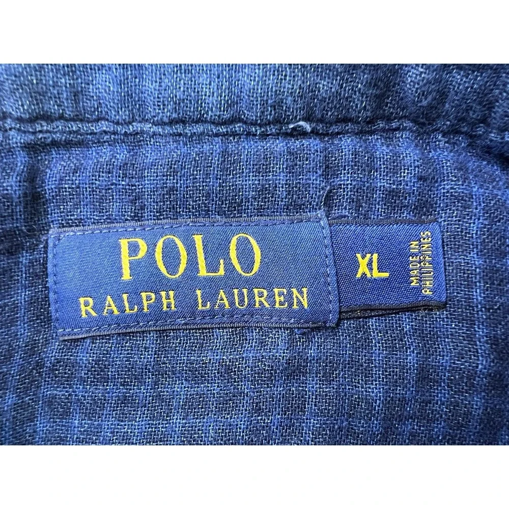 Polo Ralph Lauren Shirt Mens XL Blue Plaid Snap Button Long Sleeve Western